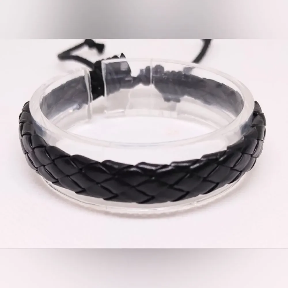 Men's leather bracelet braided black new e47 - Picture 1 of 1